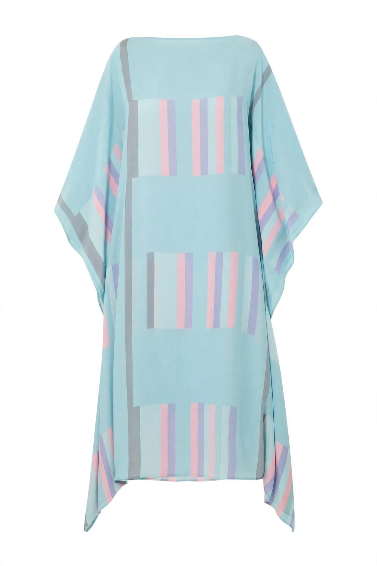 Sky Geometric Silk Kaftan Dress - Pastel Block Print