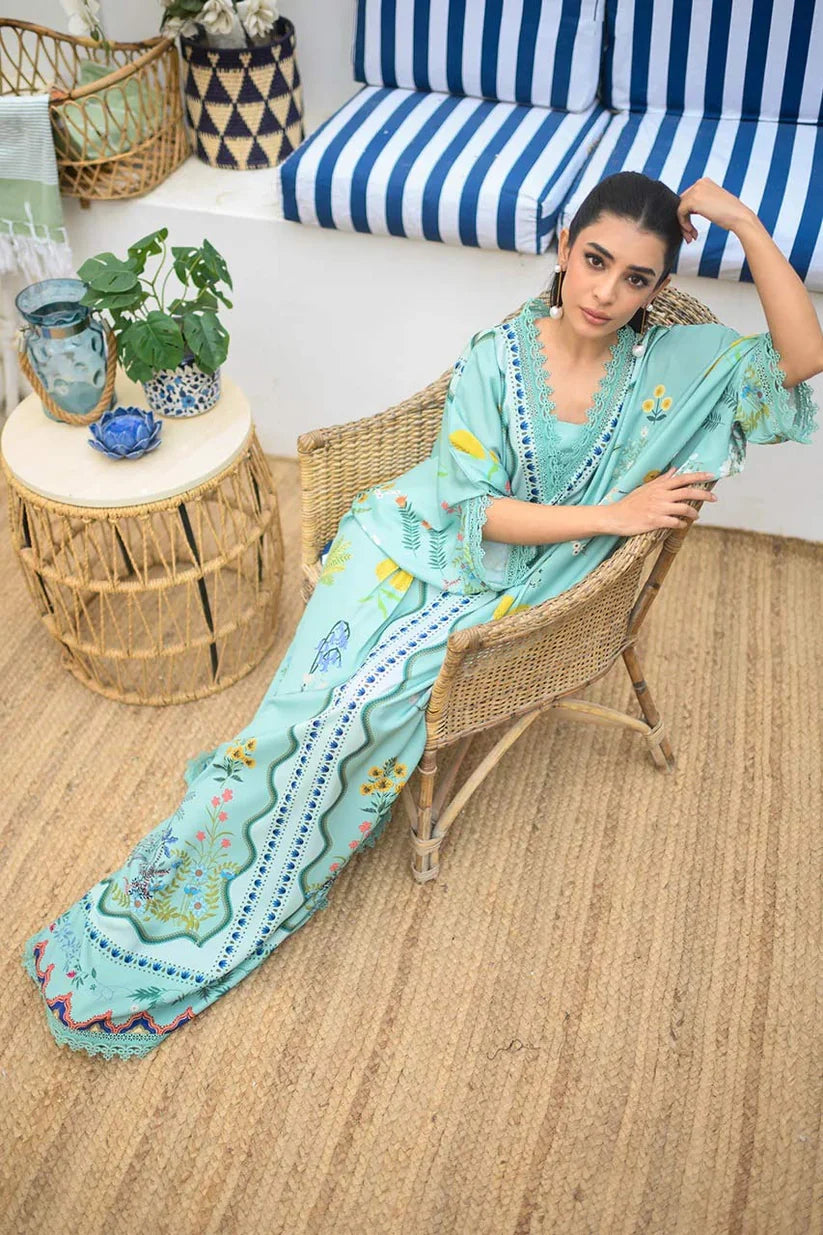 Mint Garden - Aqua Floral Lace Detailed Kaftan