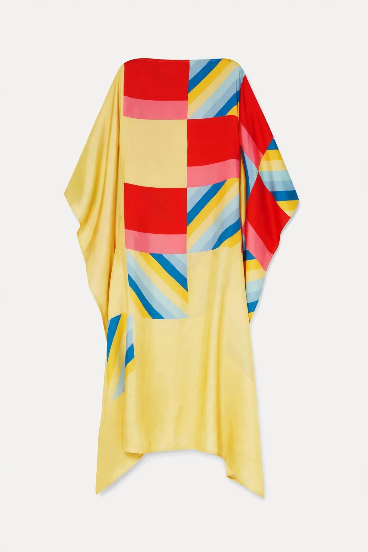 Multicolor Geometric Print Silk Kaftan Dress