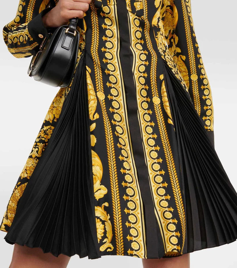 Baroque Noir Pleated Shirt Dress
