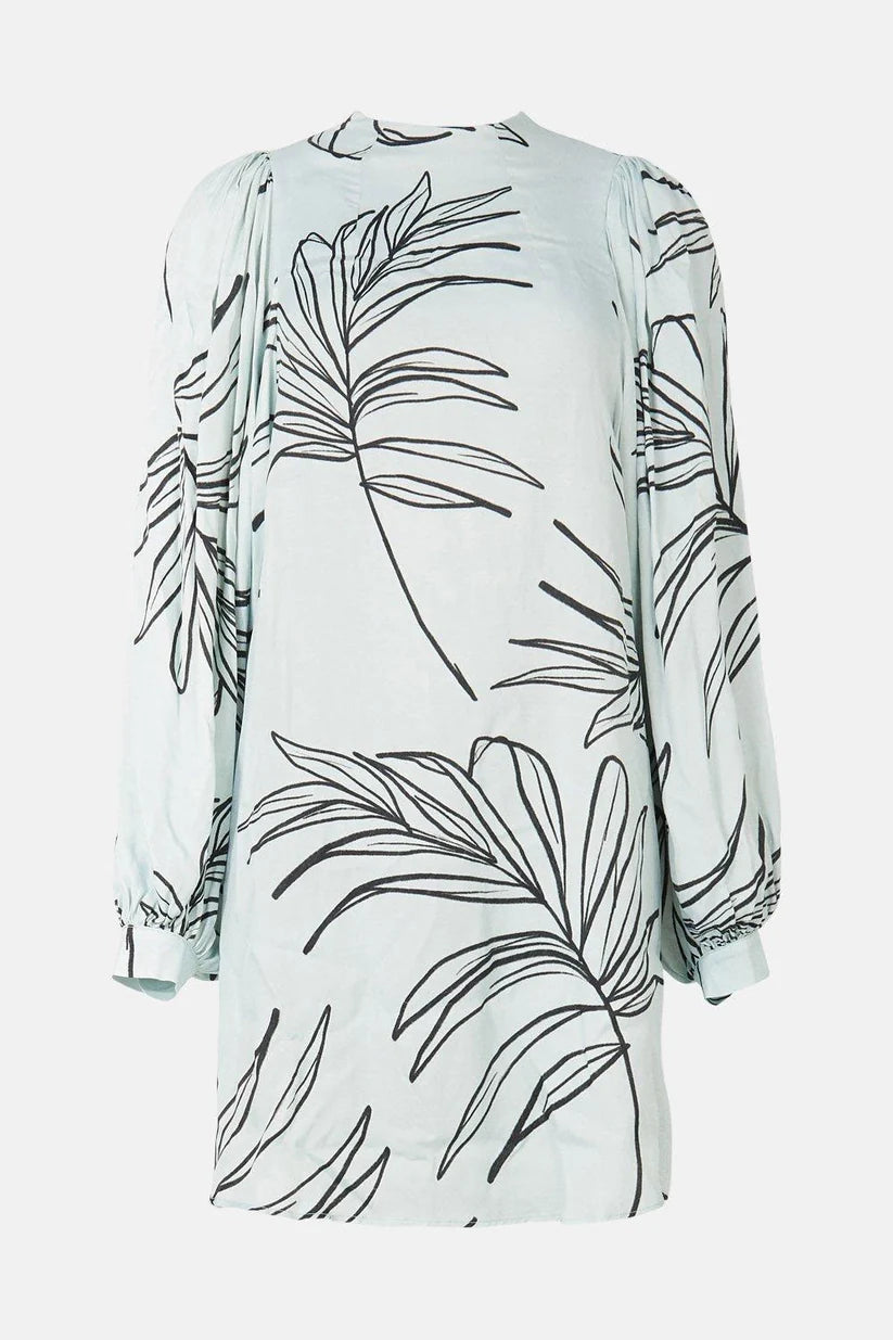 Serene Breeze Blue Palm Print Shift Dress
