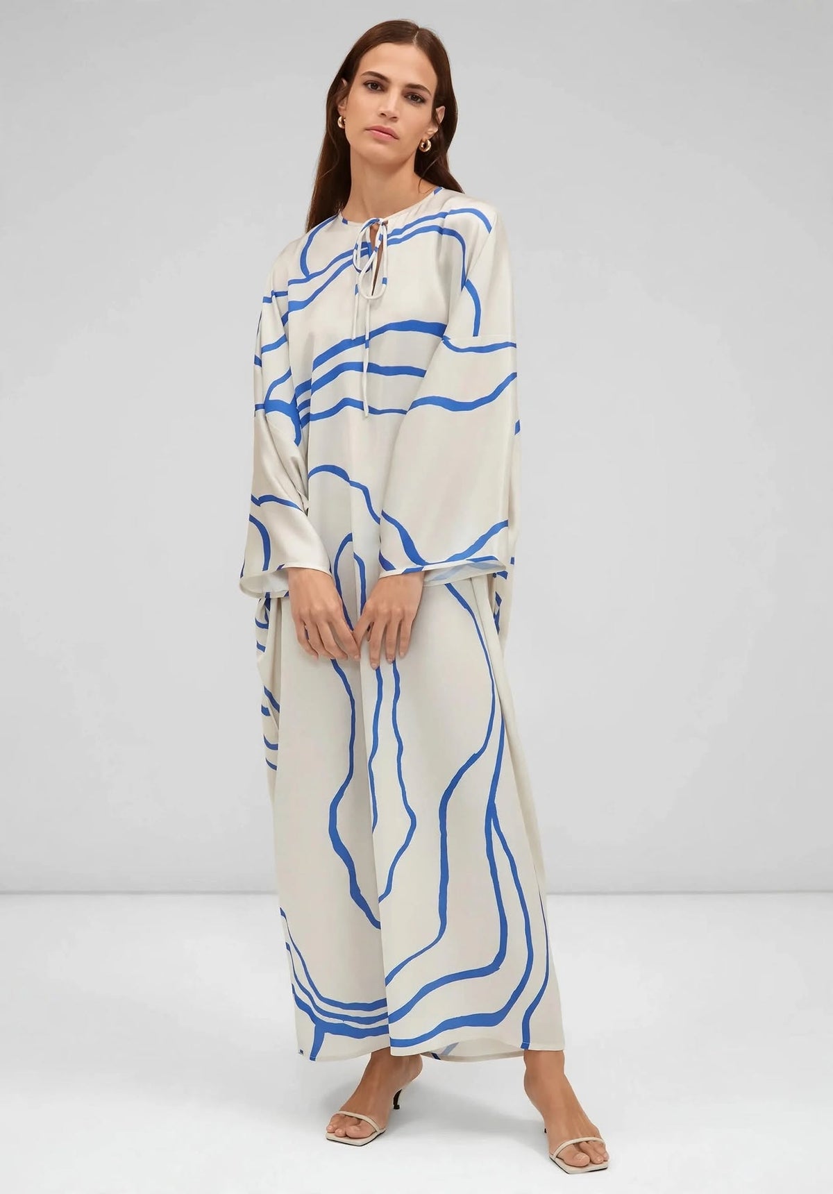Abstract Contour Satin Kaftan Dress