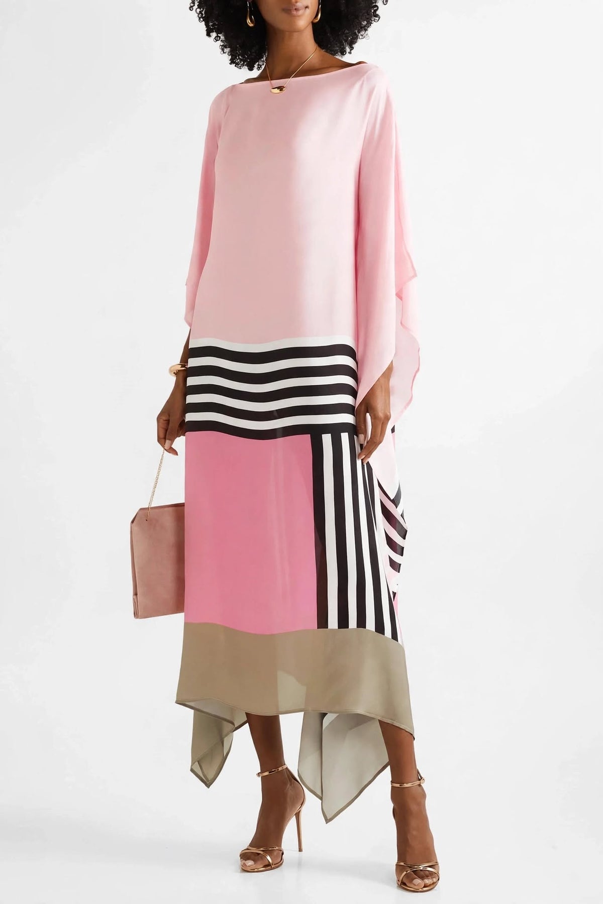 Pink Color-Block Stripe Kaftan