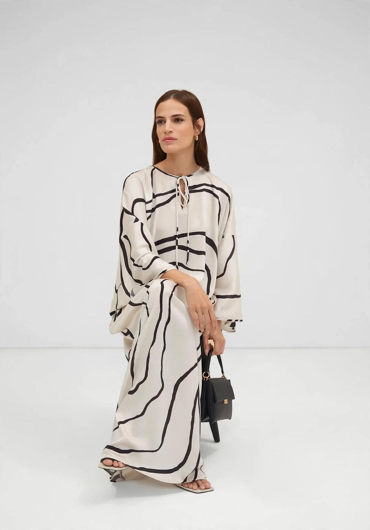 Abstract Contour Satin Kaftan Dress