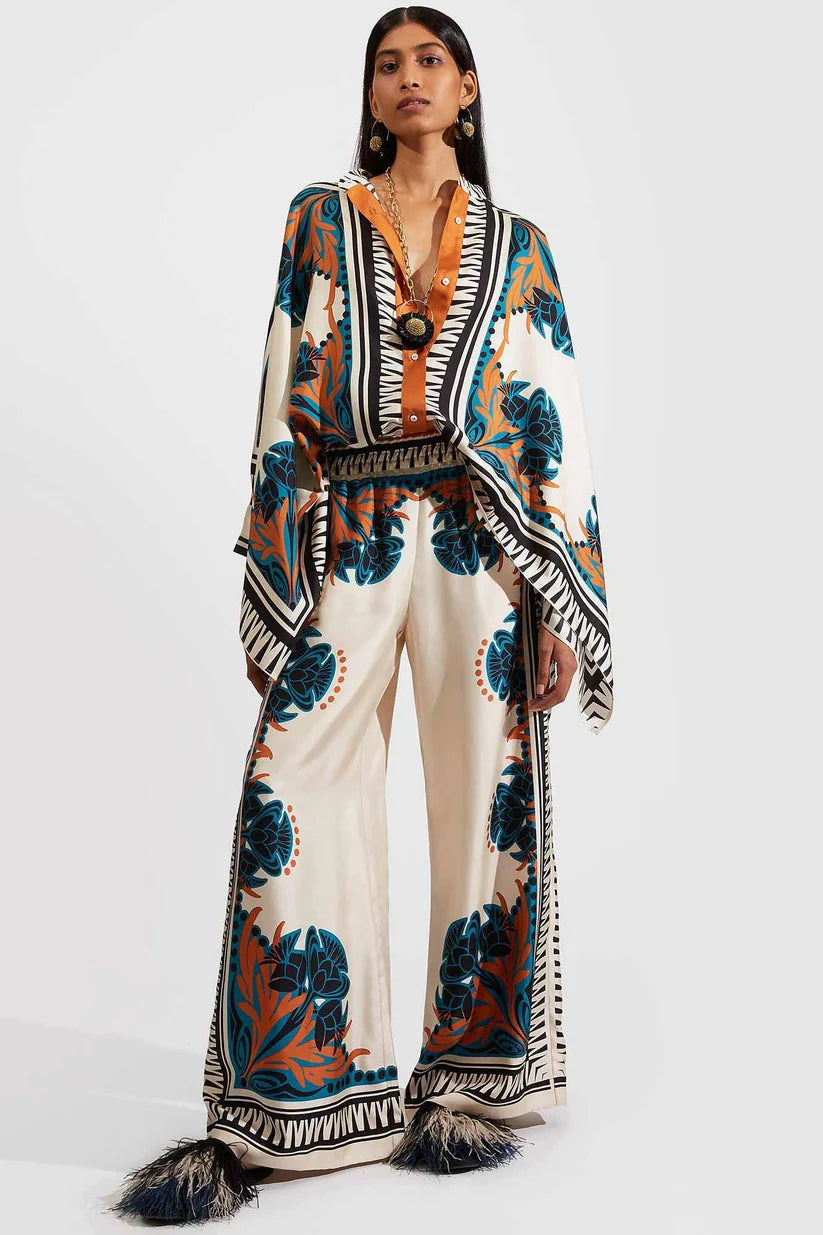 Amalfi Boho - Ivory Printed Kaftan Co-ord Set