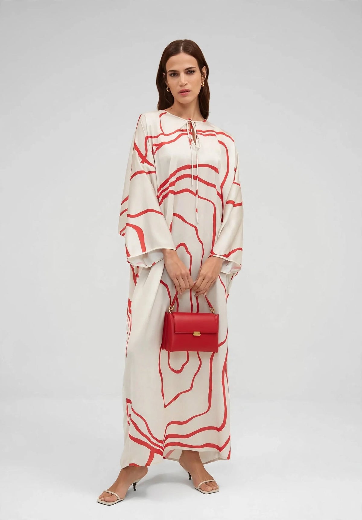 Abstract Contour Satin Kaftan Dress