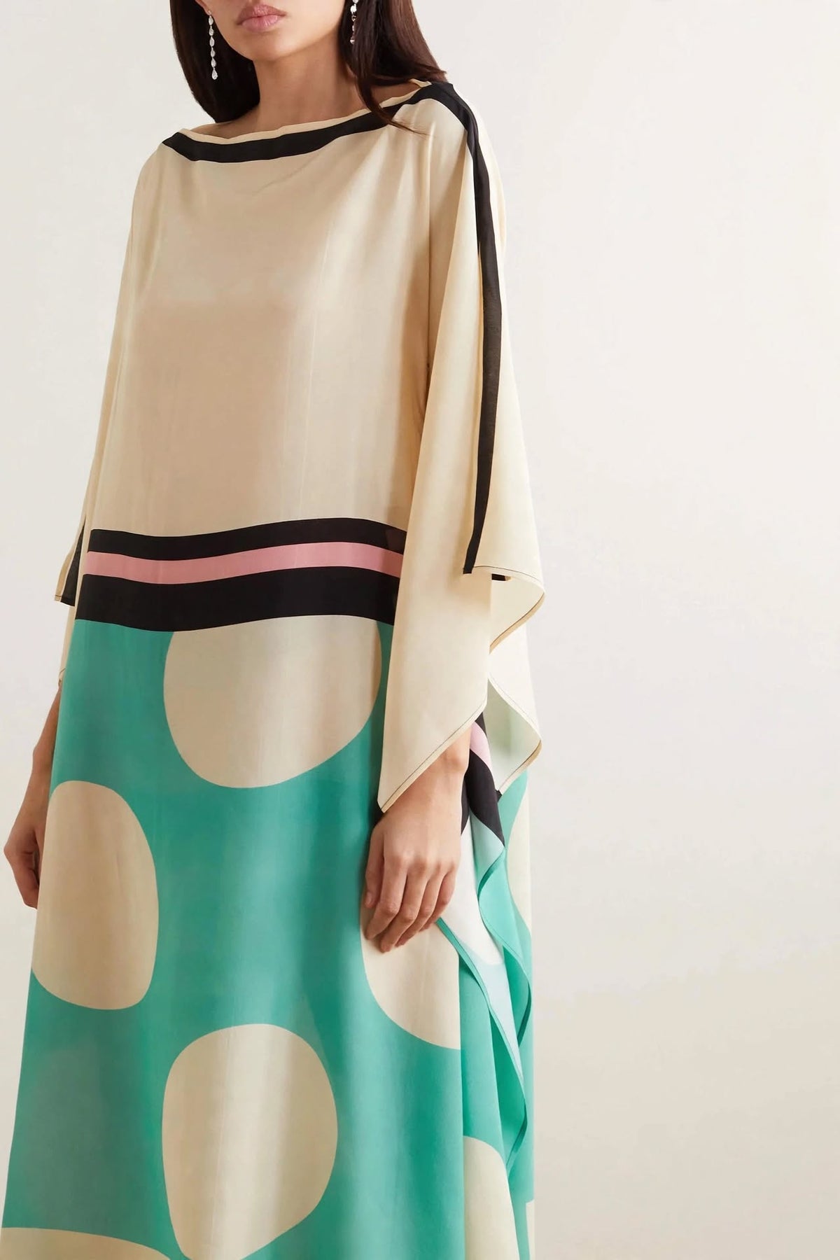 Geometric Polka Dot Silk Kaftan Dress