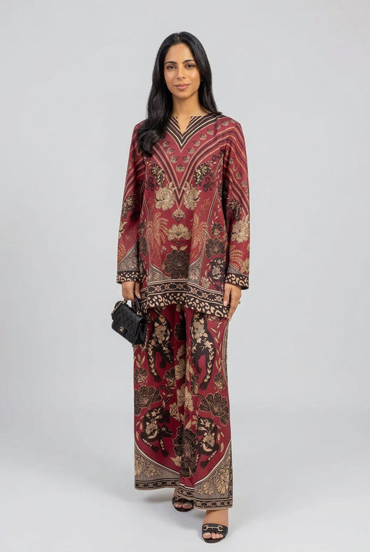 Rustic Burgundy - Vintage Floral Placement Co-ord Set