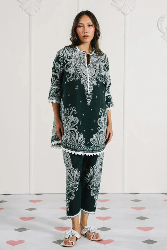 Emerald Paisley Lace Trim Co-ord Set