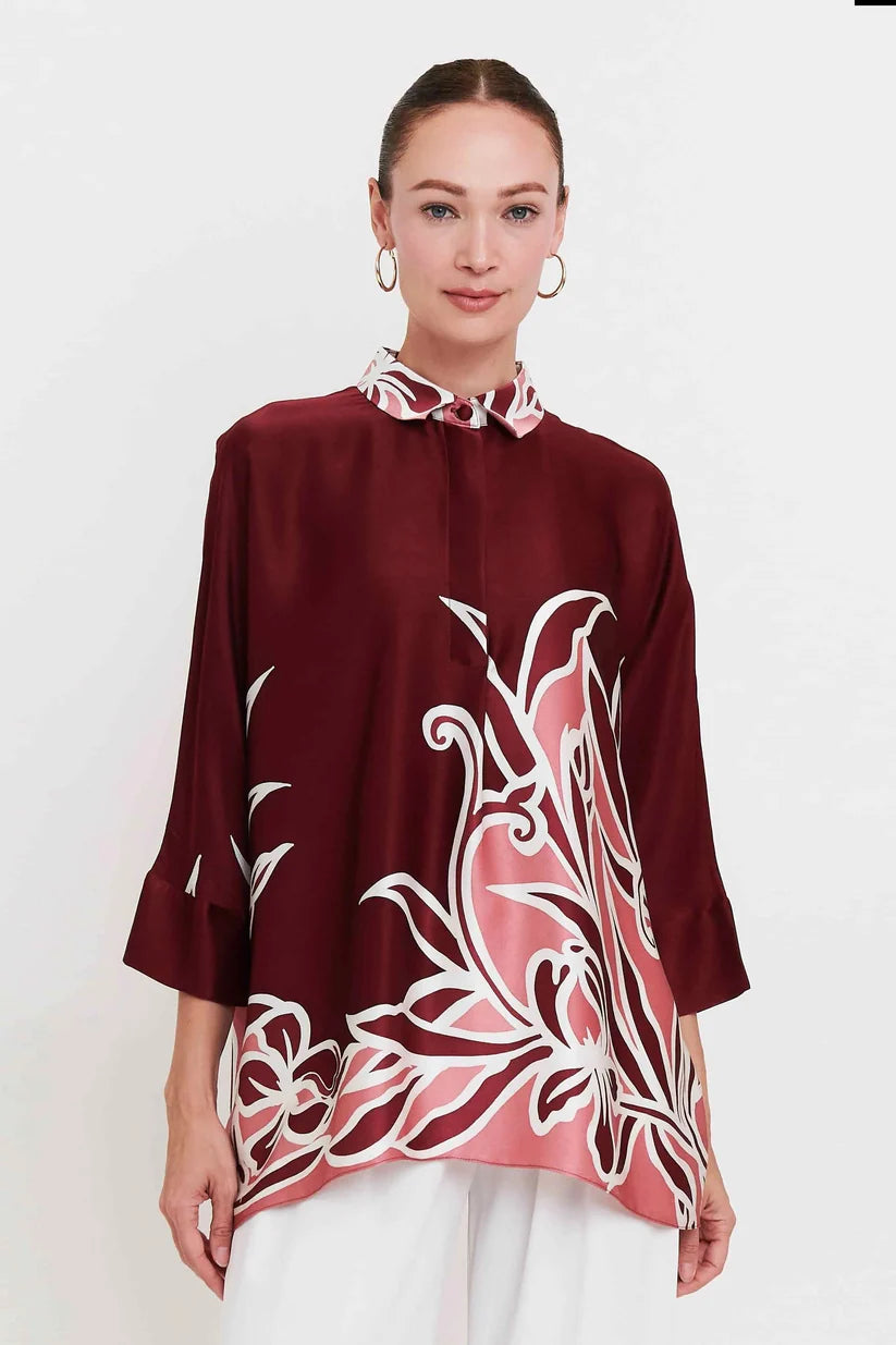 Burgundy Lily Satin Shirt
