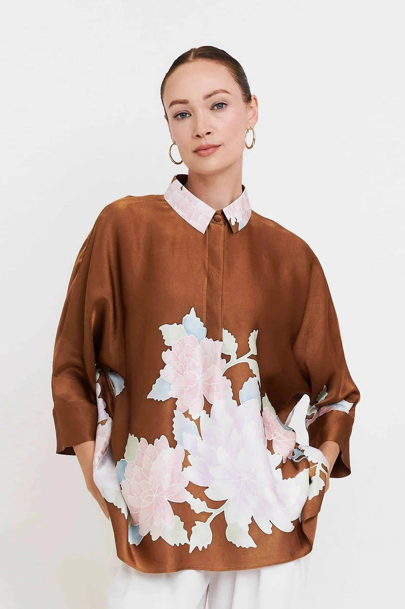 Mocha Bloom Oversized Shirt