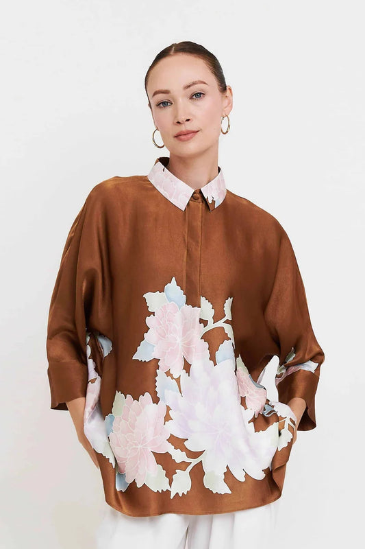 Mocha Bloom Oversized Shirt