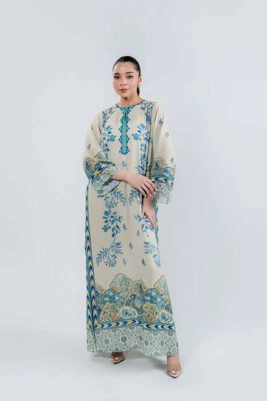 Porcelain Bloom - Ivory Blue Botanical Kaftan