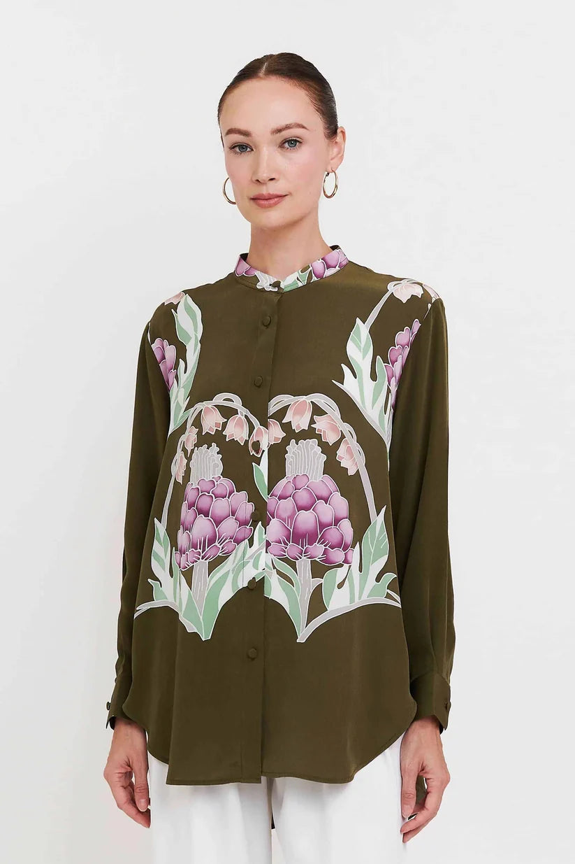 Olive Artichoke Silk Shirt
