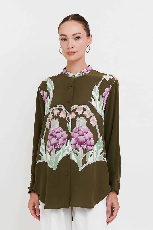 Olive Artichoke Silk Shirt