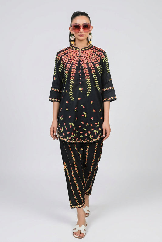 Midnight Garden - Black Falling Leaves Co-ord Set