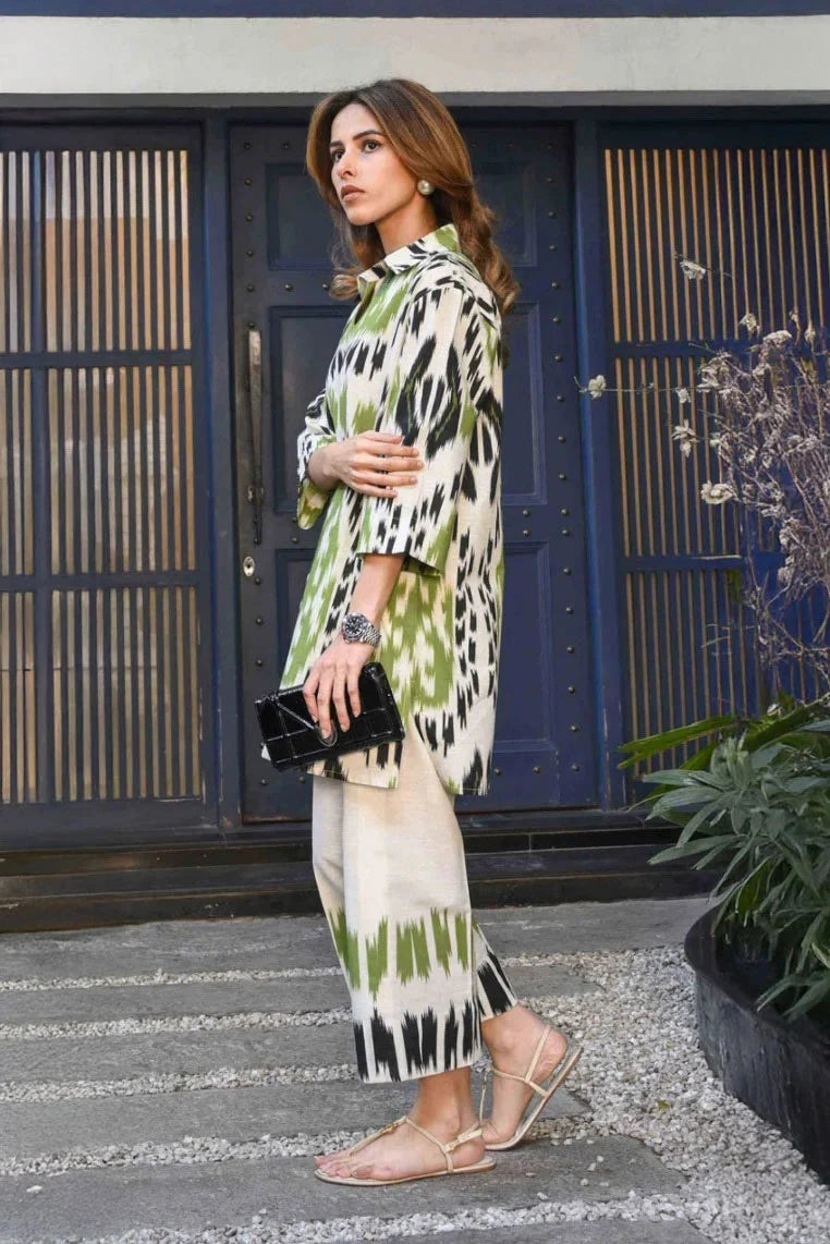 Green Ikat Print Cotton Co-Ord Set