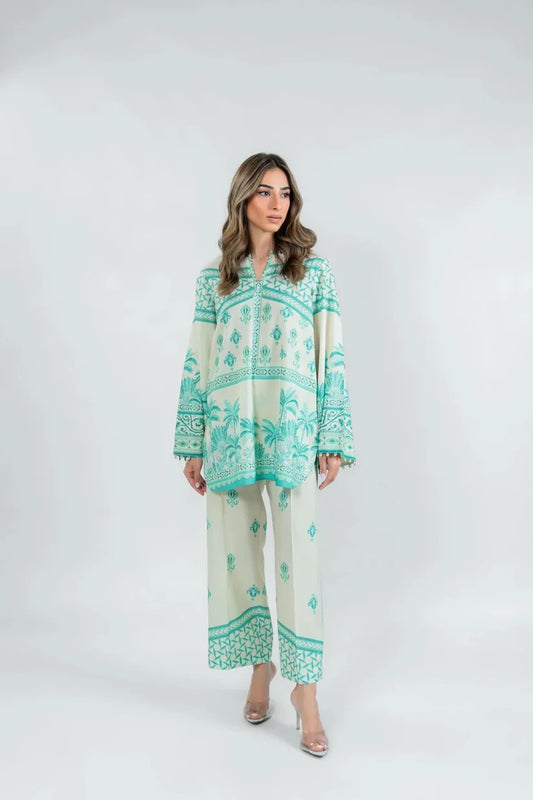 Aqua Palm Print Co-ord Set