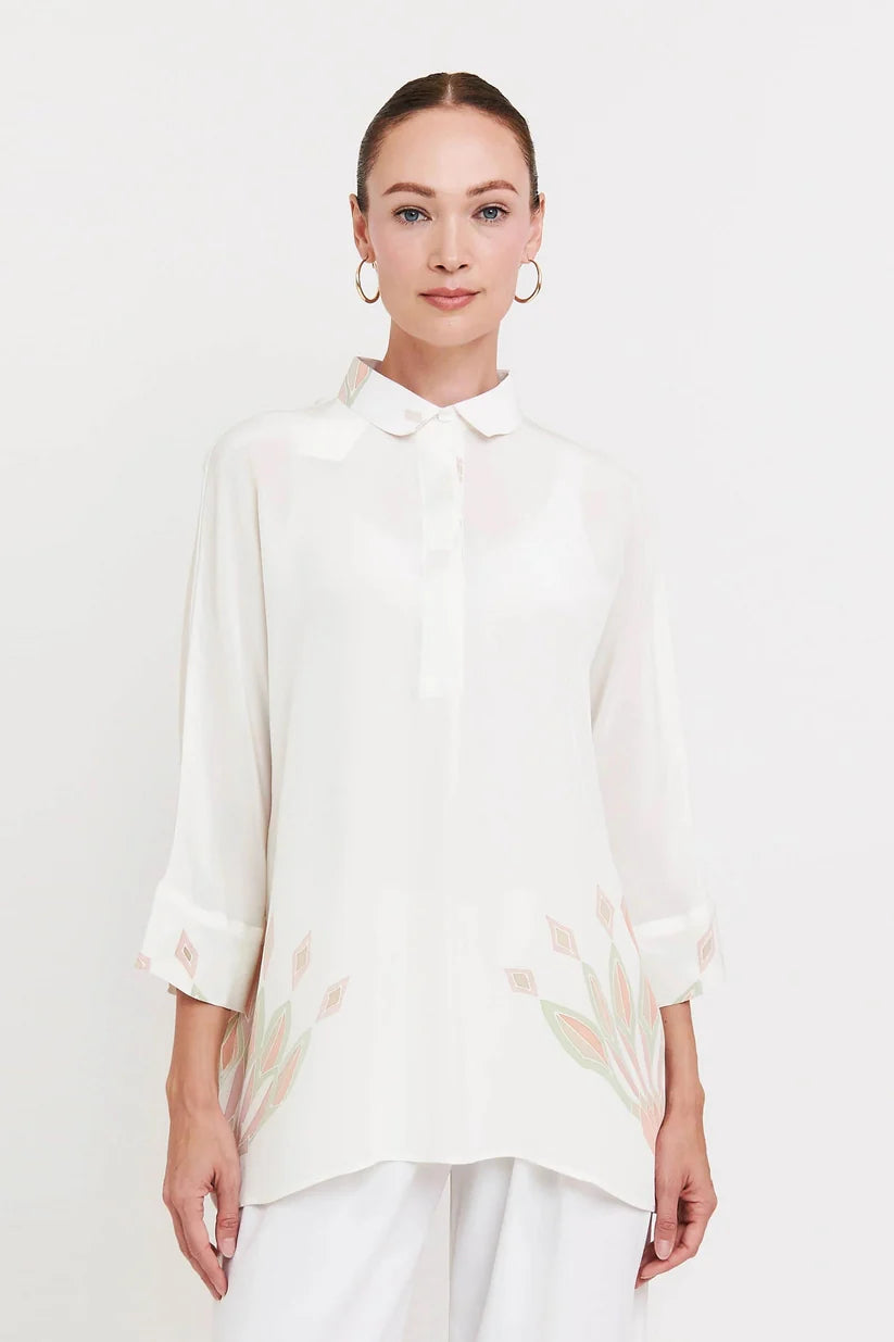 Ivory Bloom Printed Collared Top