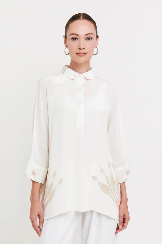 Ivory Bloom Printed Collared Top