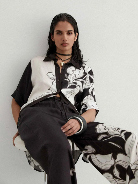 Monochrome Muse  Oversized Floral Co-ord Set