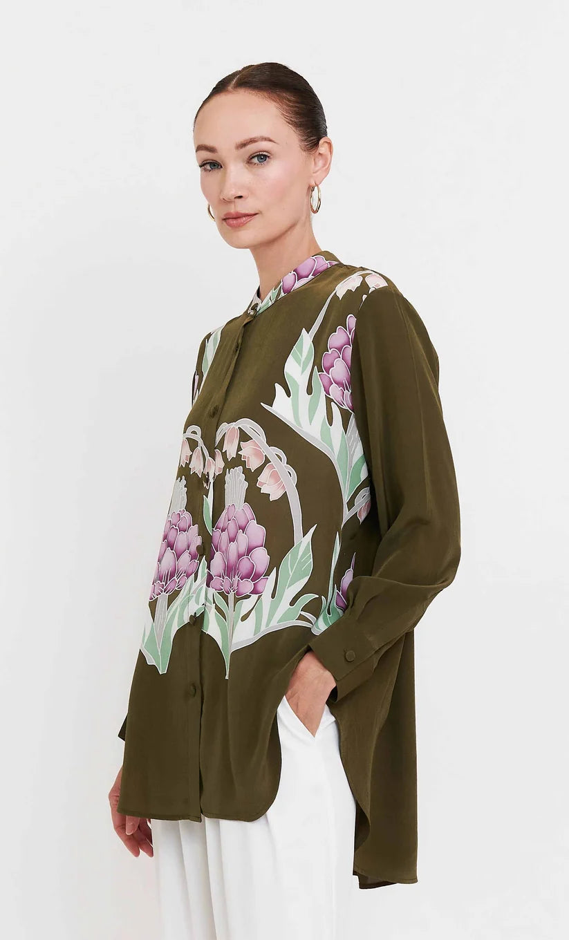 Olive Artichoke Silk Shirt