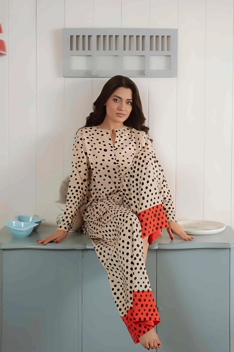 Beige & Black Polka Dot Co-ord Set