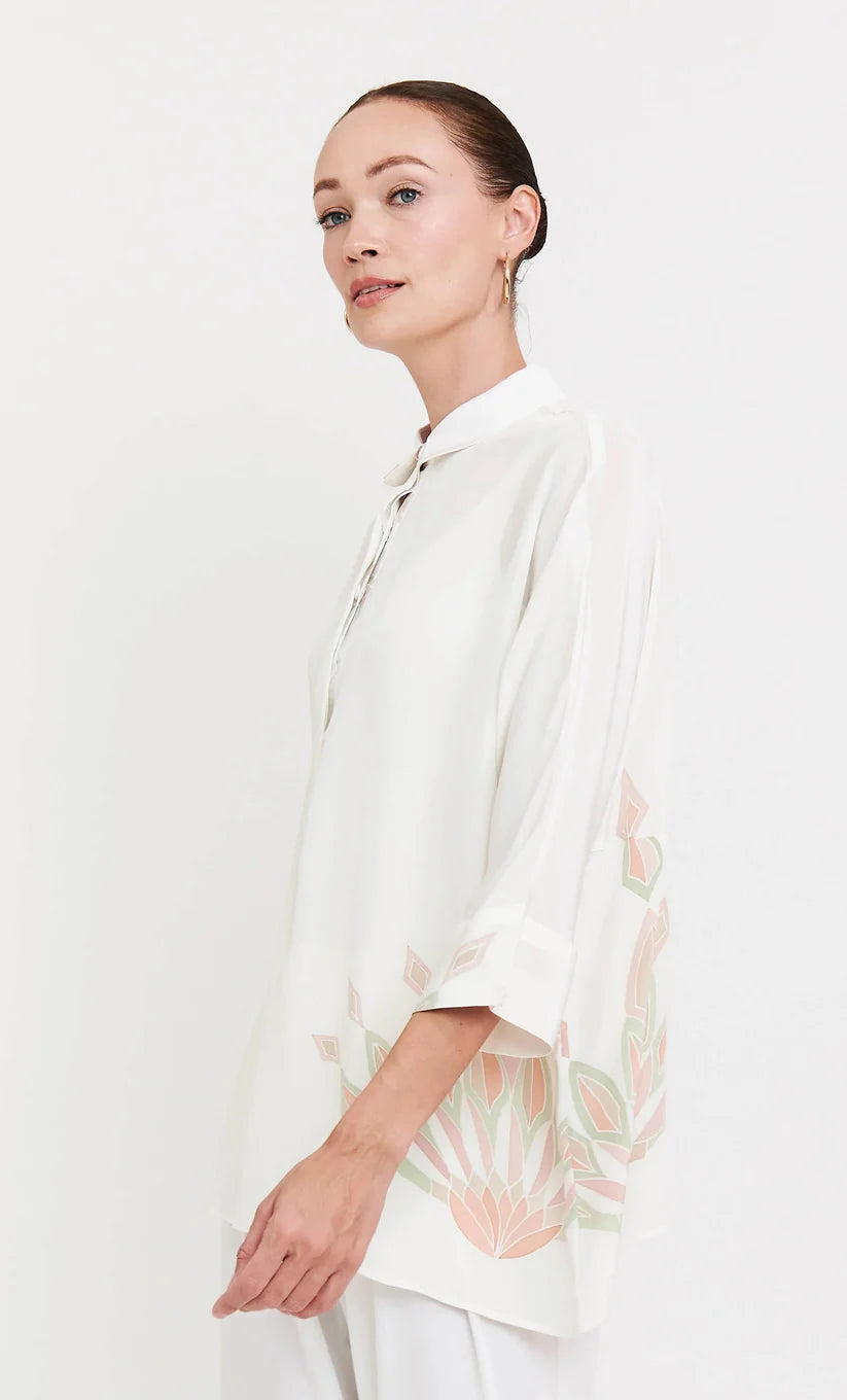 Ivory Bloom Printed Collared Top