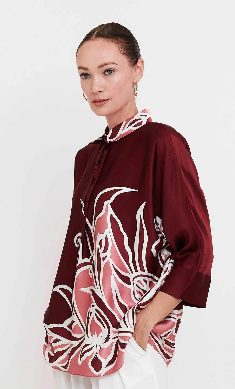 Burgundy Lily Satin Shirt