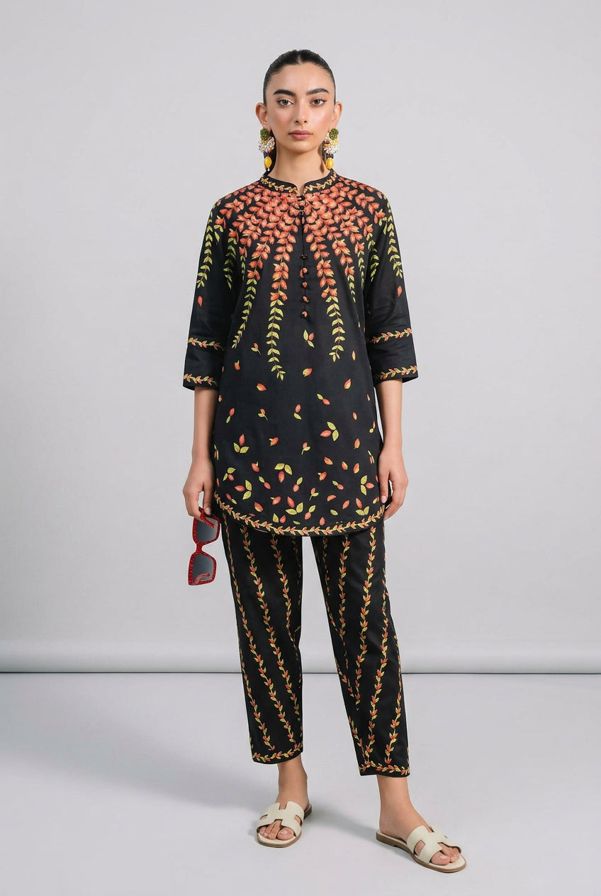 Midnight Garden - Black Falling Leaves Co-ord Set