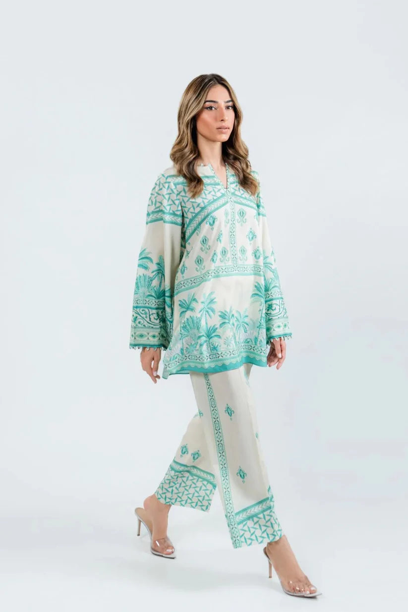 Aqua Palm Print Co-ord Set