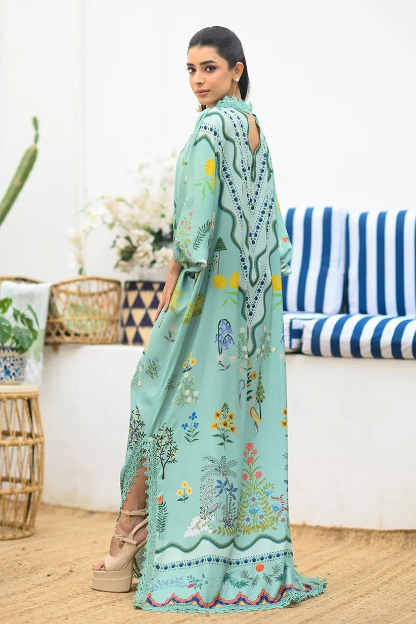 Mint Garden - Aqua Floral Lace Detailed Kaftan