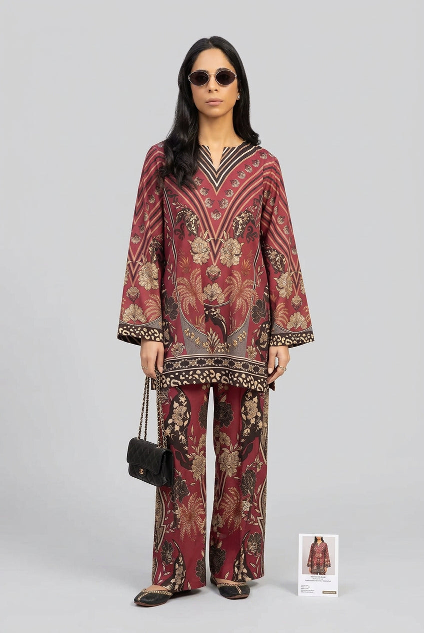 Rustic Burgundy - Vintage Floral Placement Co-ord Set