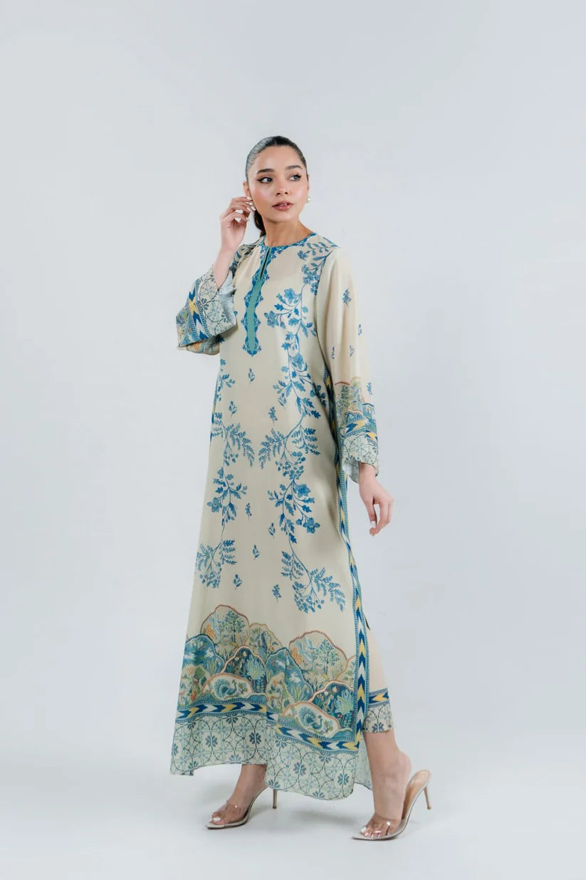Porcelain Bloom - Ivory Blue Botanical Kaftan