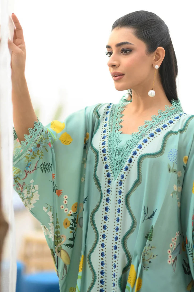 Mint Garden - Aqua Floral Lace Detailed Kaftan