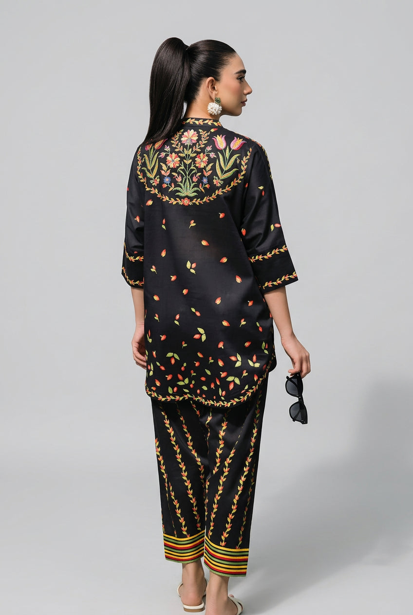 Midnight Garden - Black Falling Leaves Co-ord Set