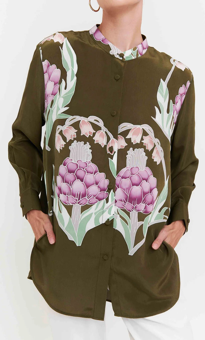 Olive Artichoke Silk Shirt