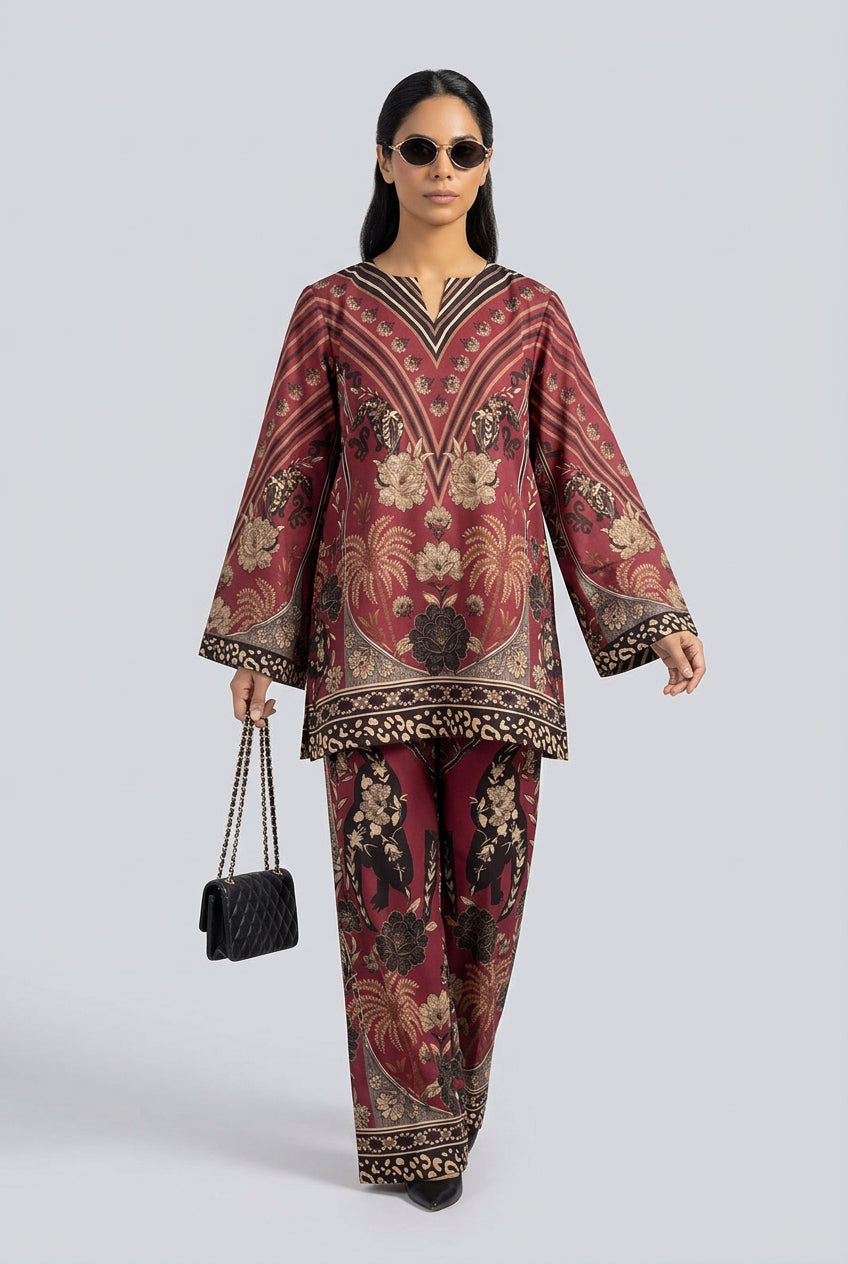 Rustic Burgundy - Vintage Floral Placement Co-ord Set