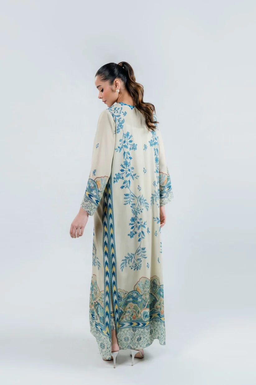 Porcelain Bloom - Ivory Blue Botanical Kaftan