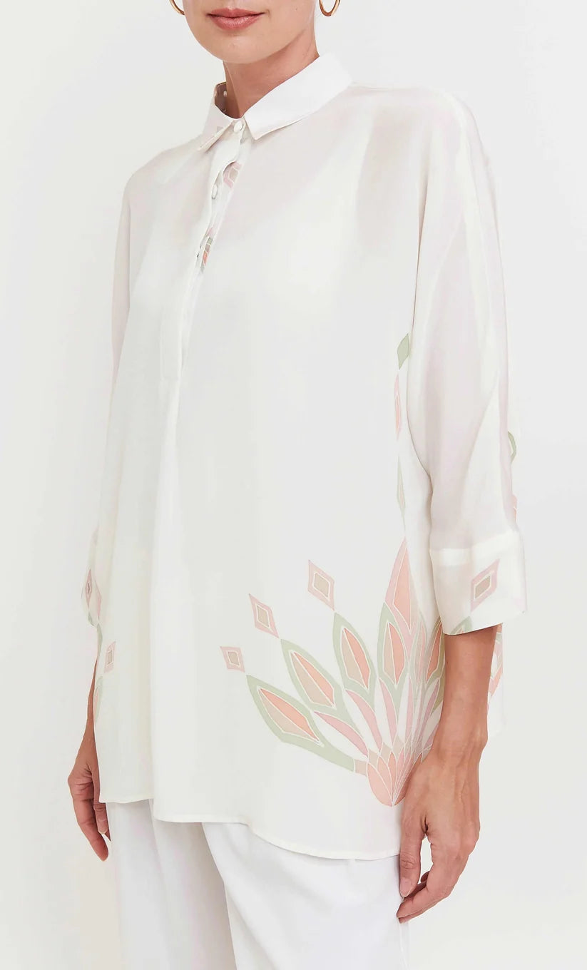 Ivory Bloom Printed Collared Top