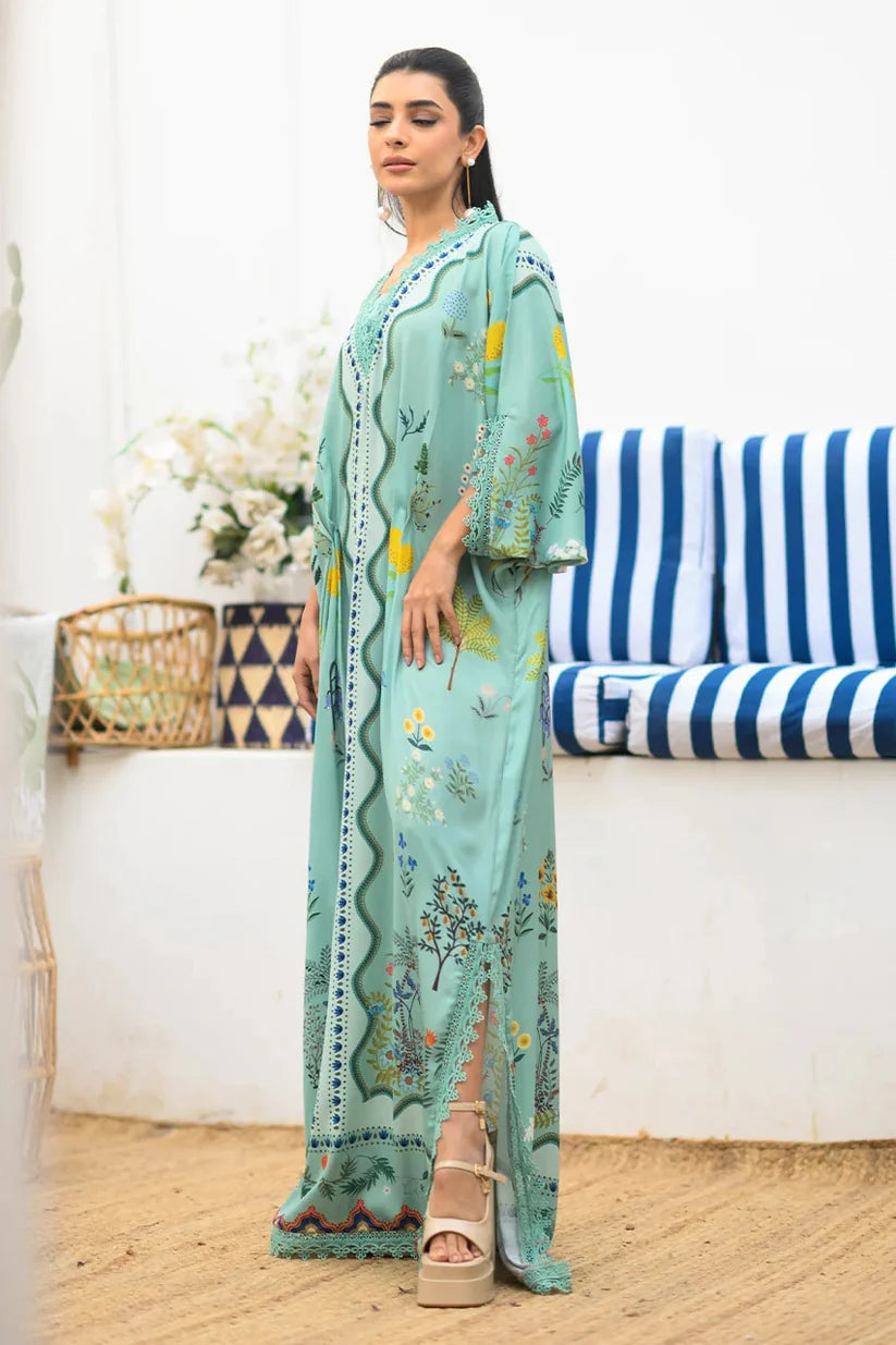 Mint Garden - Aqua Floral Lace Detailed Kaftan