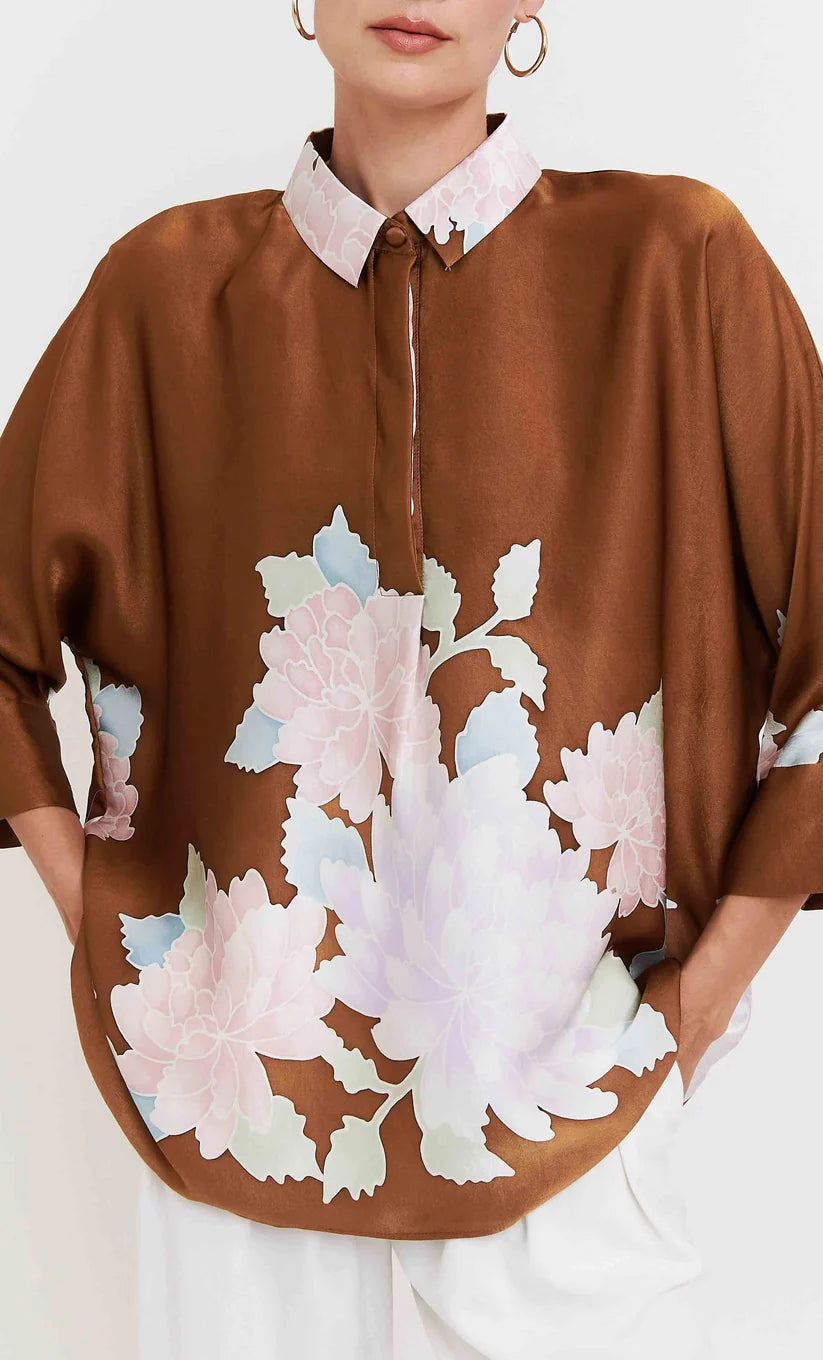 Mocha Bloom Oversized Shirt