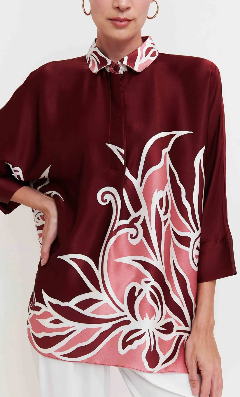 Burgundy Lily Satin Shirt