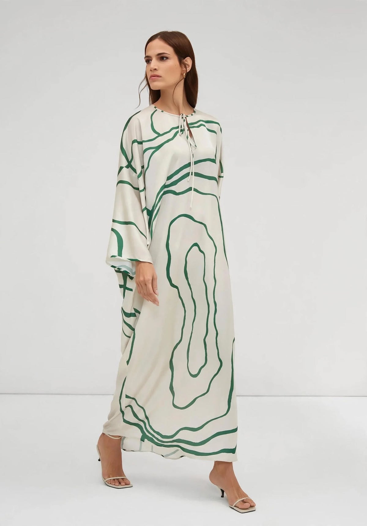 Abstract Contour Satin Kaftan Dress