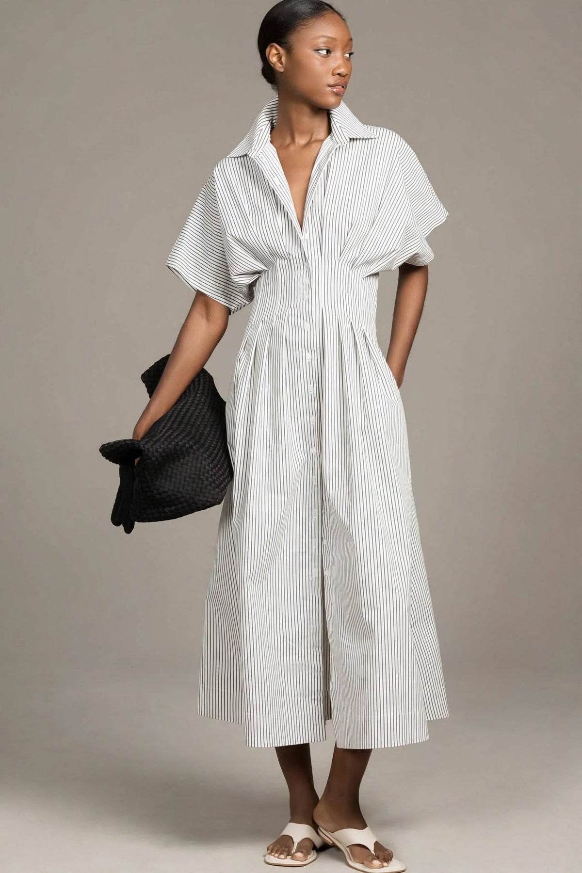 White Pinstripe Shirt Dress