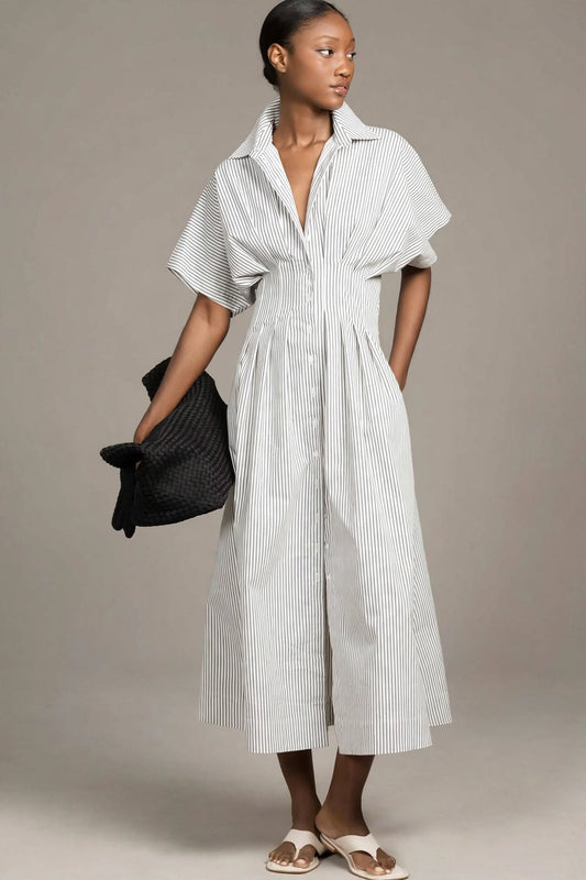 White Pinstripe Shirt Dress