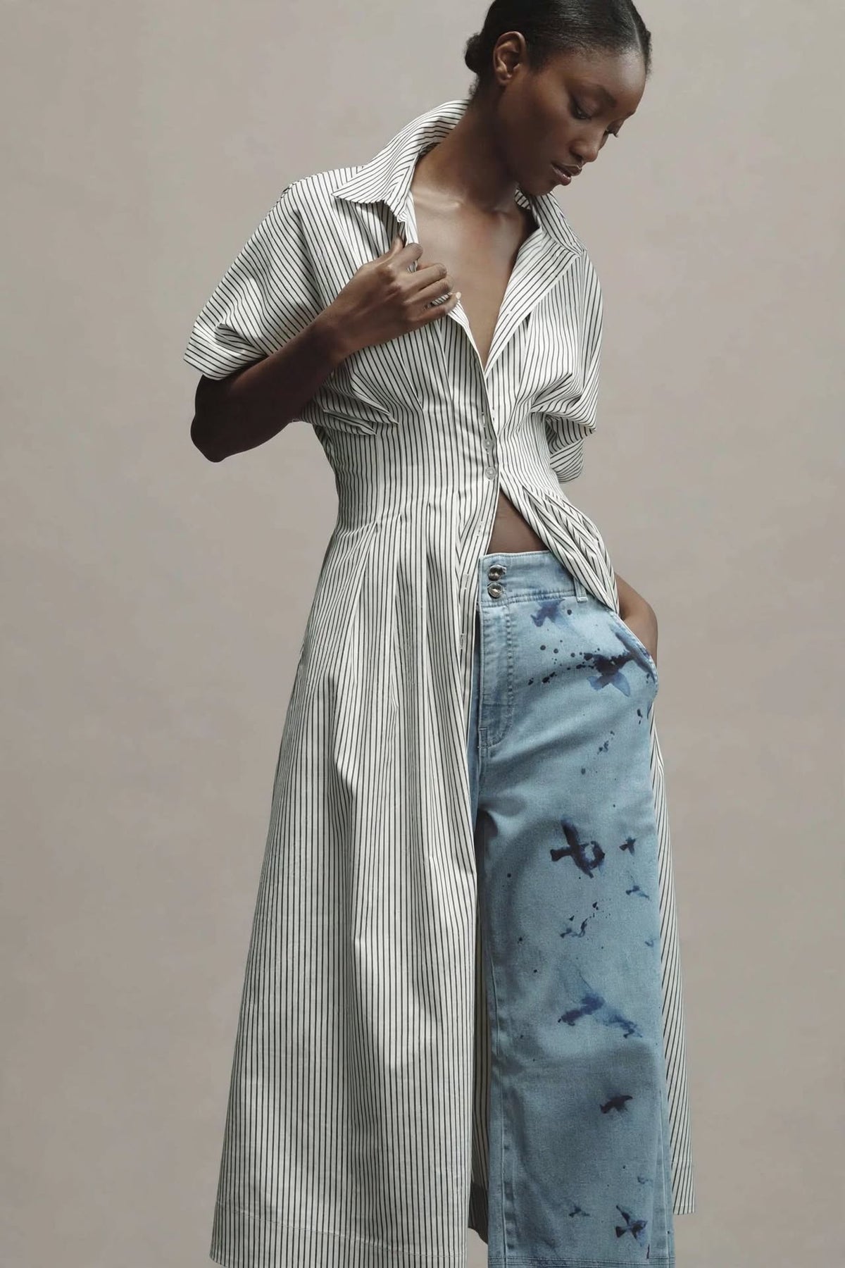 White Pinstripe Shirt Dress