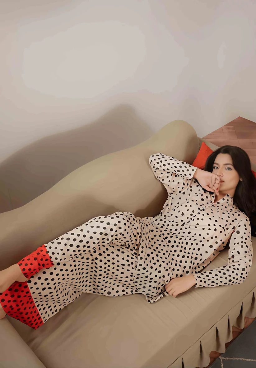 Beige & Black Polka Dot Co-ord Set