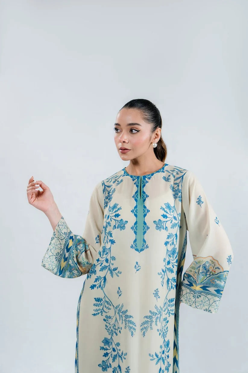 Porcelain Bloom - Ivory Blue Botanical Kaftan