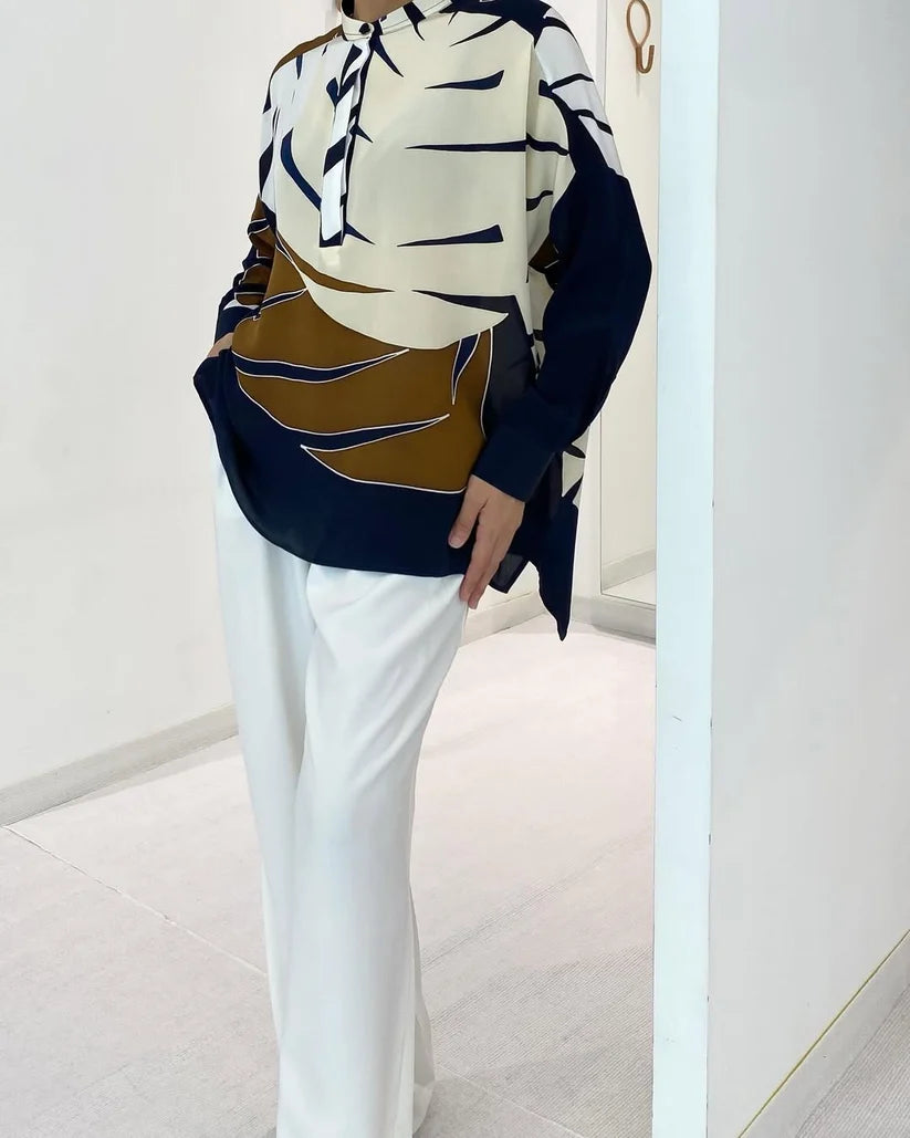 Navy Earth Abstract Leaf Shirt